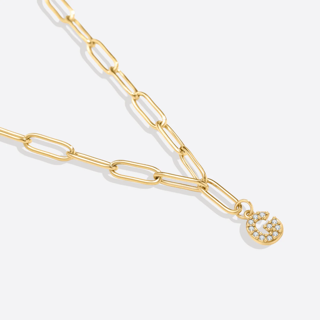 Paperclip Pave Initial Necklace - Image 21