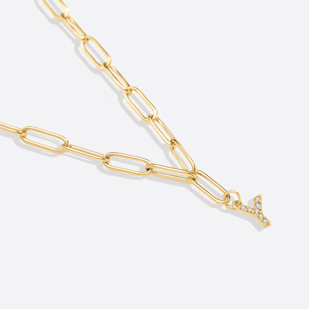 Paperclip Pave Initial Necklace - Image 3