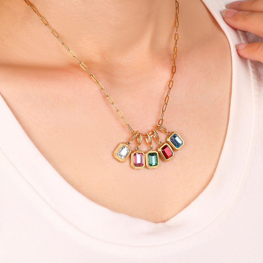 Baguette Birthstone Charm Necklace - Image 3