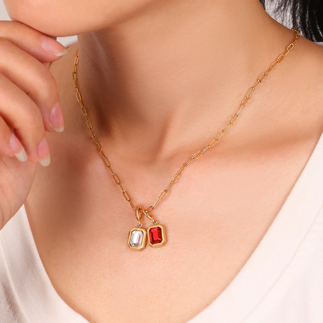 Baguette Birthstone Charm Necklace - Image 5