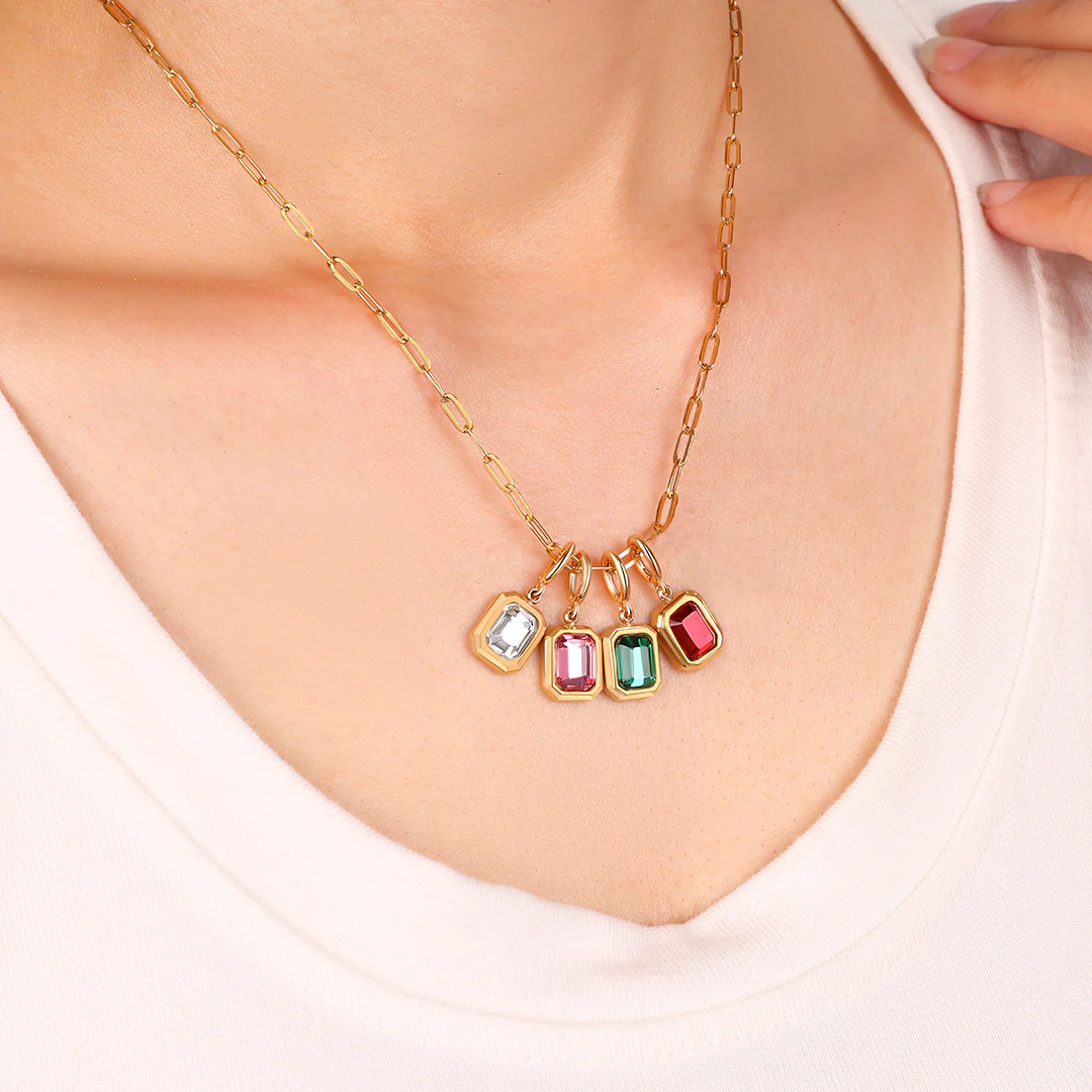 Baguette Birthstone Charm Necklace - Image 7