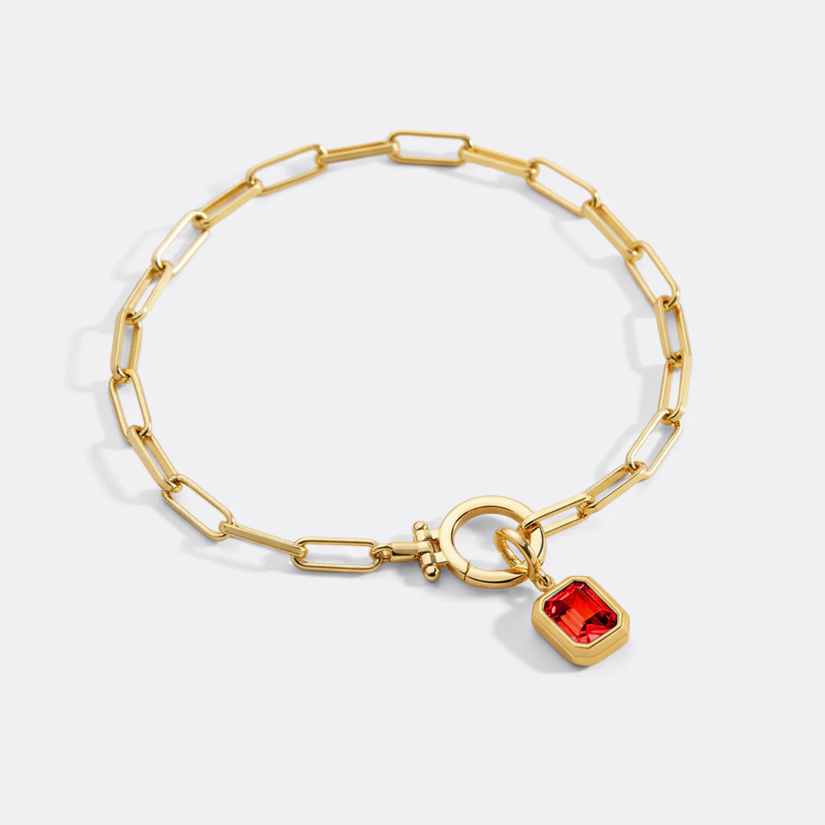Baguette Birthstone Charm on Mint Paperclip Bracelet - Image 11