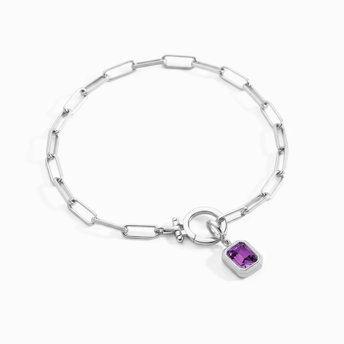 Baguette Birthstone Charm on Mint Paperclip Bracelet - Image 20
