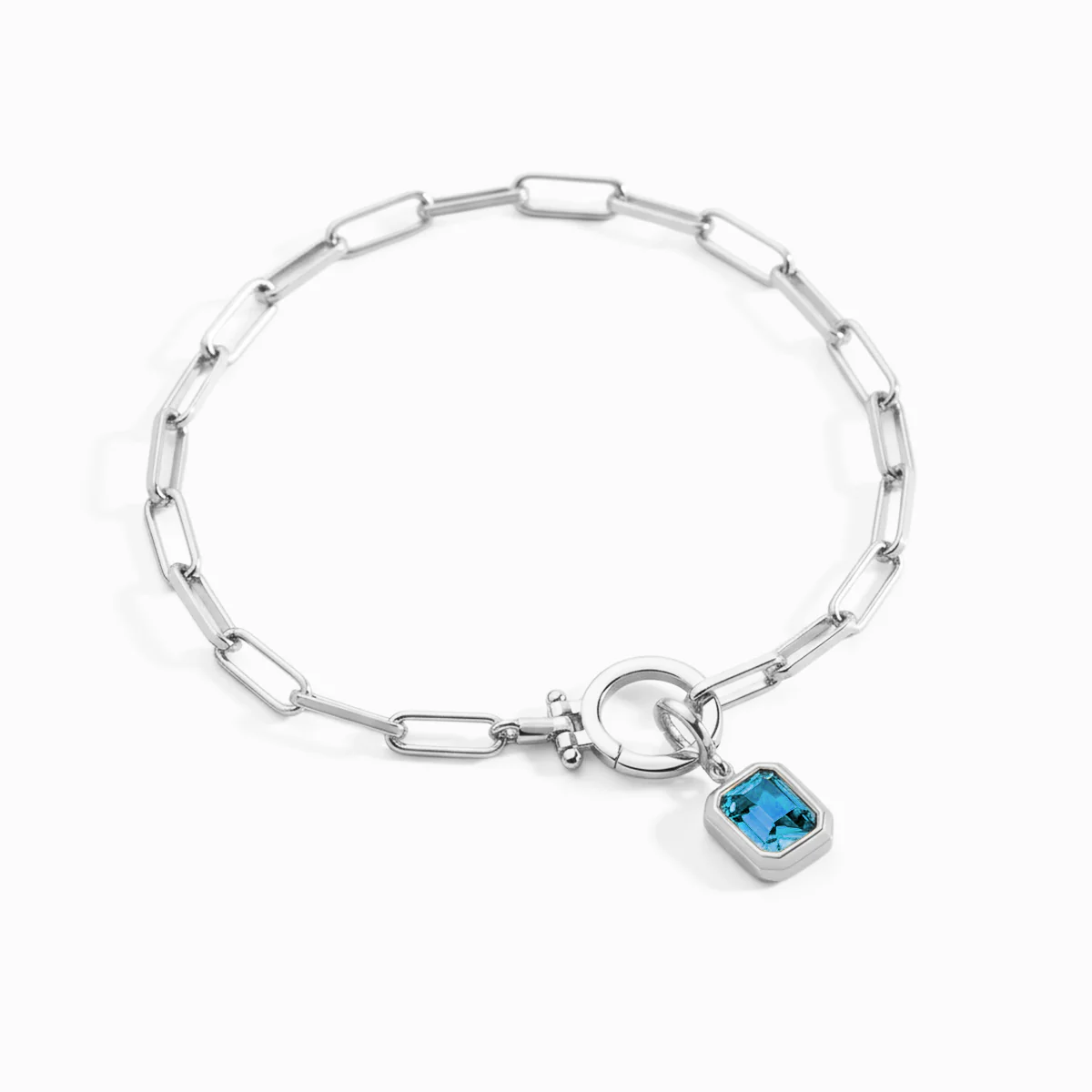 Baguette Birthstone Charm on Mint Paperclip Bracelet - Image 24