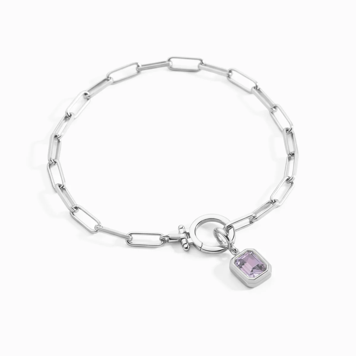 Baguette Birthstone Charm on Mint Paperclip Bracelet - Image 30