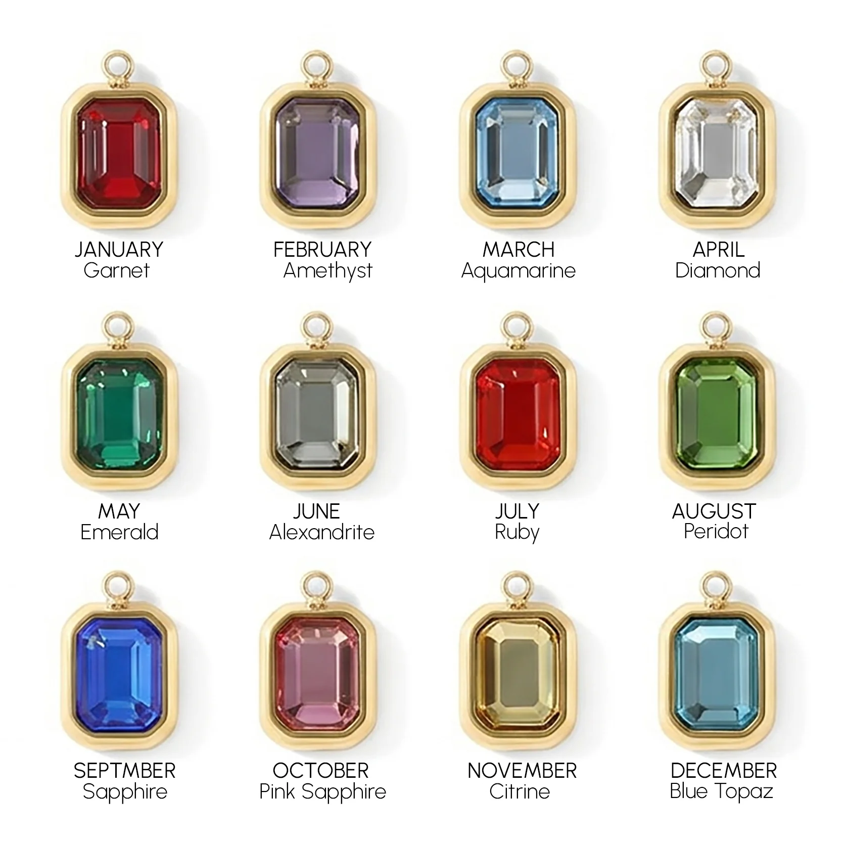 Baguette Birthstone Charm on Mint Paperclip Bracelet - Image 33
