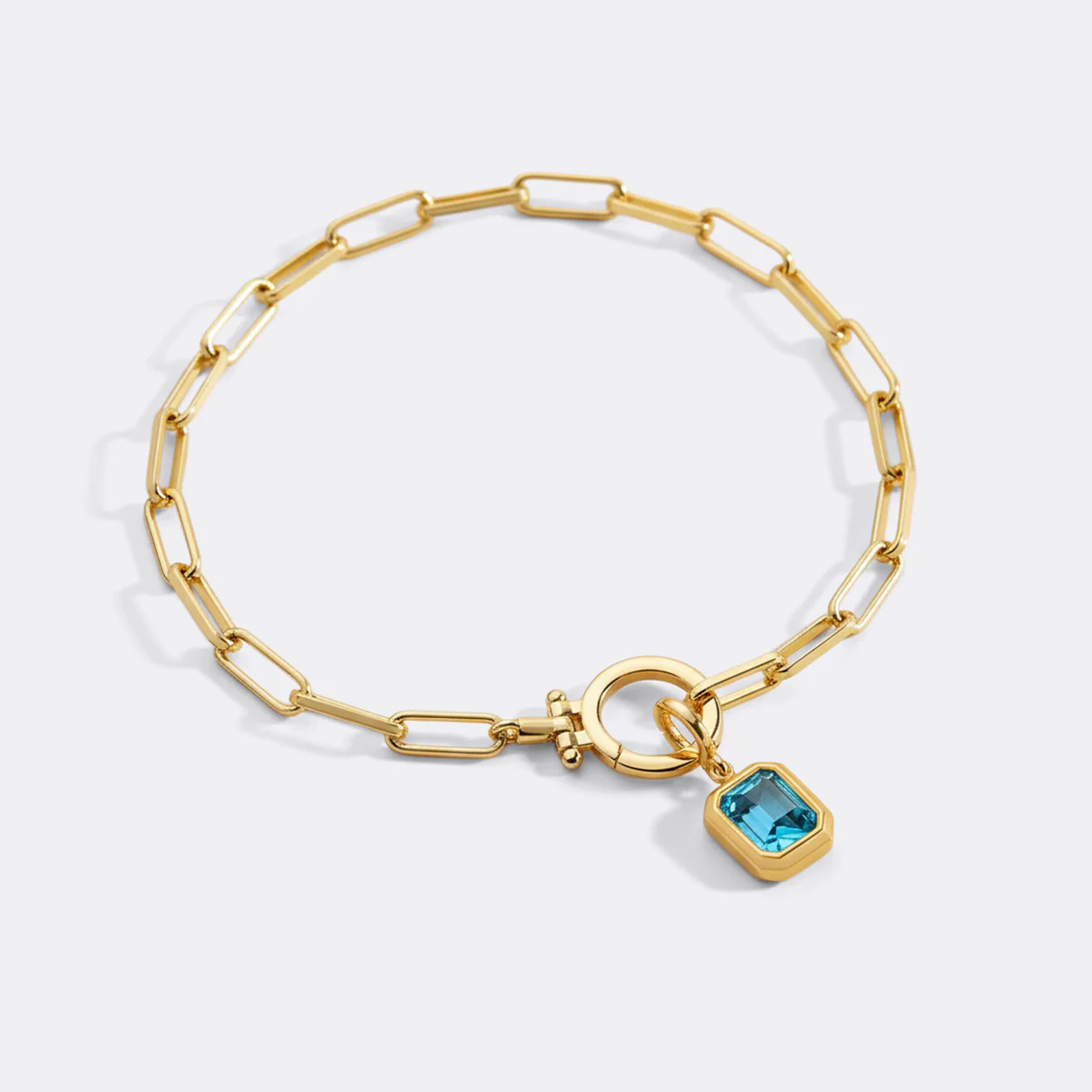 Baguette Birthstone Charm on Mint Paperclip Bracelet - Image 4
