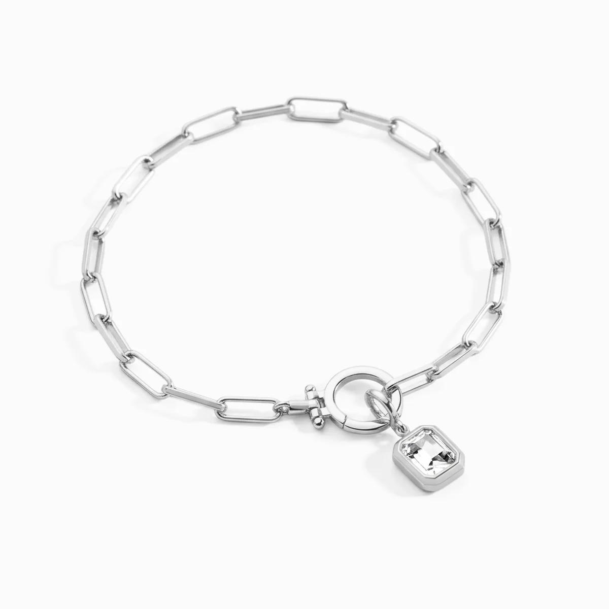 Baguette Birthstone Charm on Mint Paperclip Bracelet - Image 5
