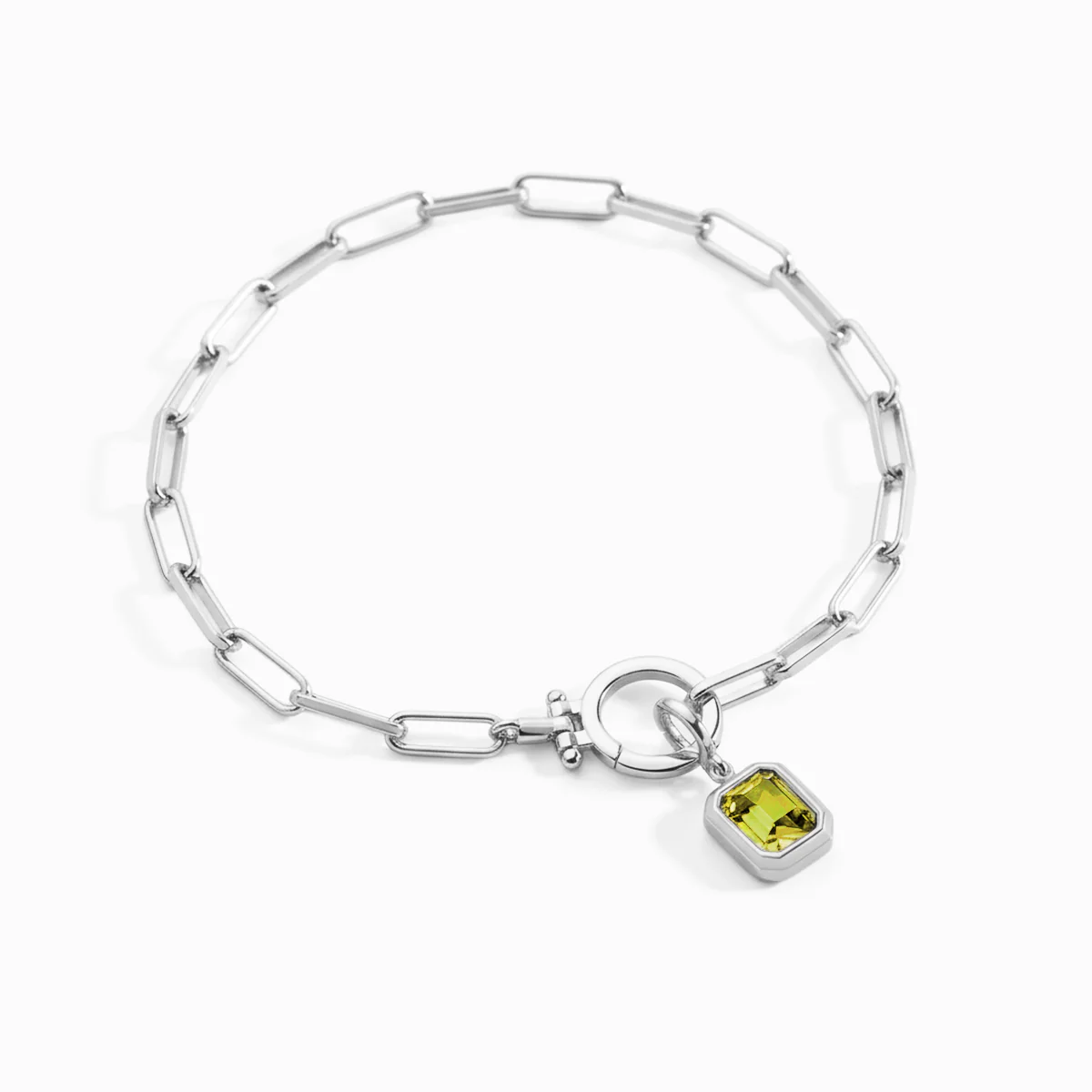 Baguette Birthstone Charm on Mint Paperclip Bracelet - Image 6