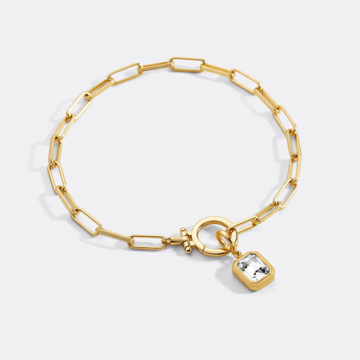 Baguette Birthstone Charm on Mint Paperclip Bracelet - Image 7