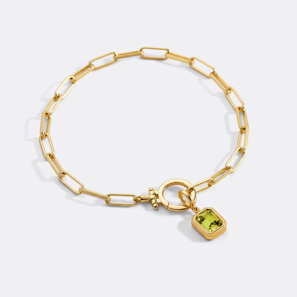 Baguette Birthstone Charm on Mint Paperclip Bracelet - Image 8