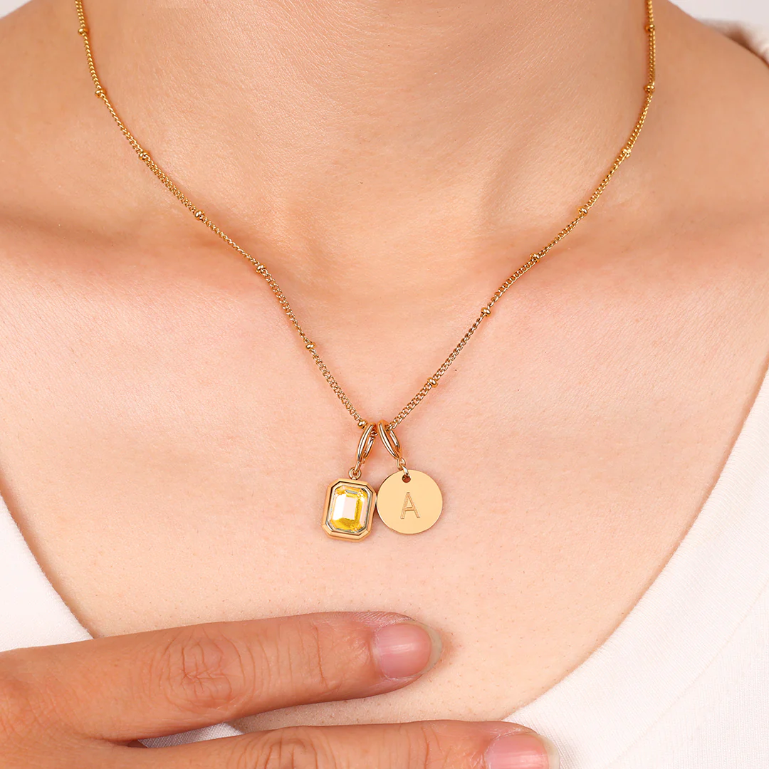 Baguette Birthstone & Initial Necklace - Image 107