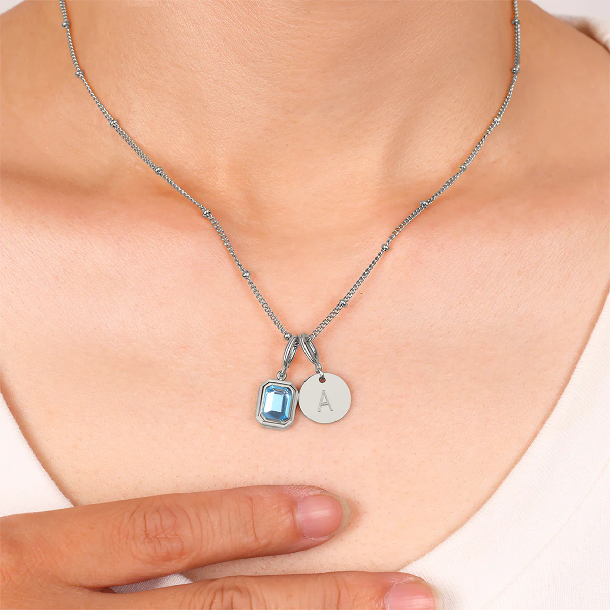 Baguette Birthstone & Initial Necklace - Image 119