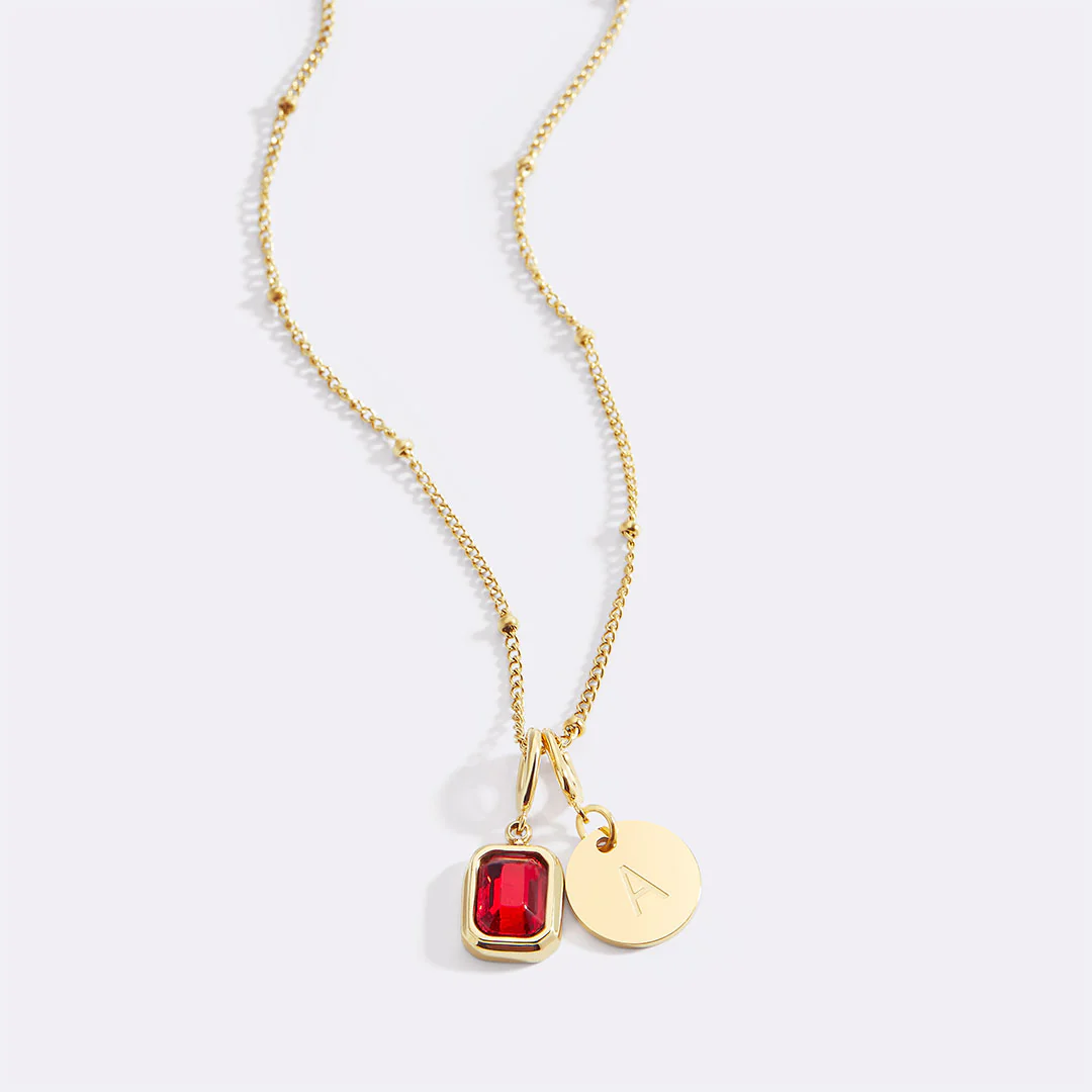 Baguette Birthstone & Initial Necklace - Image 2