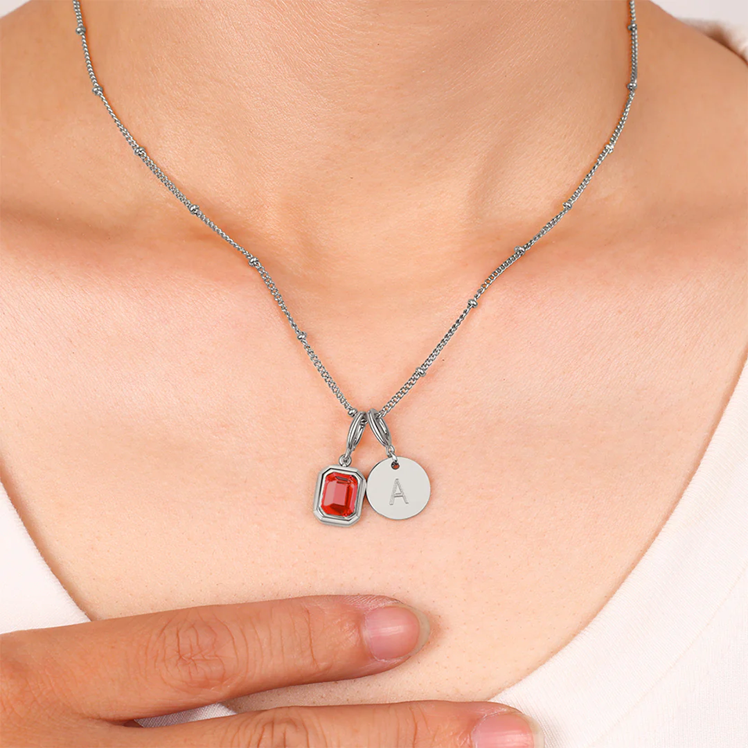 Baguette Birthstone & Initial Necklace - Image 4