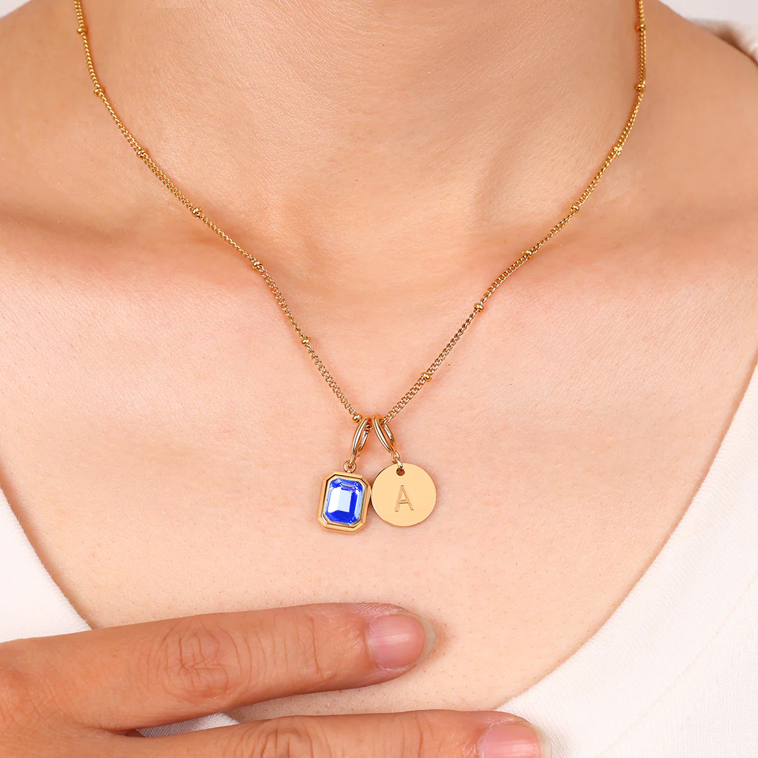 Baguette Birthstone & Initial Necklace - Image 84
