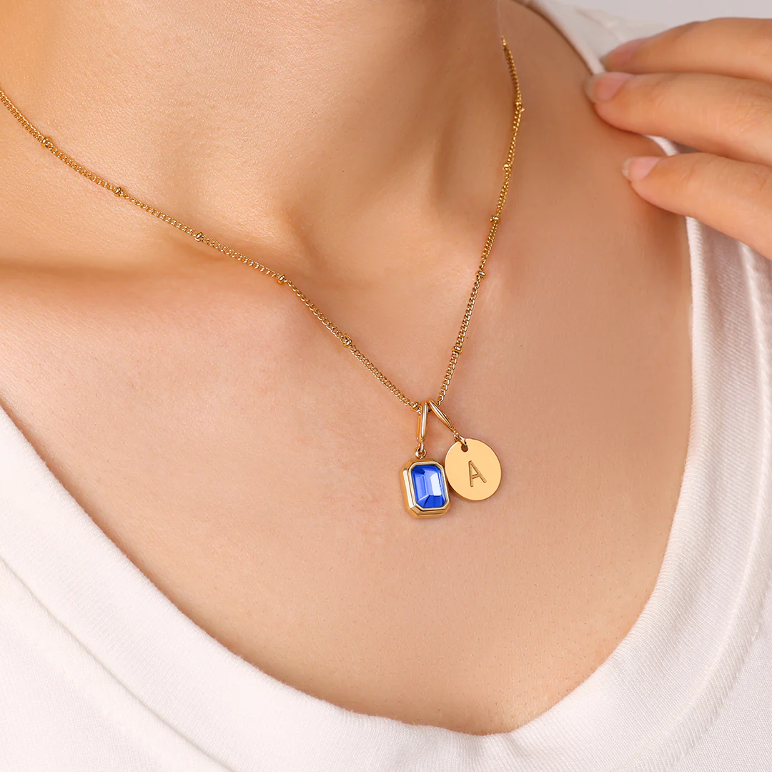 Baguette Birthstone & Initial Necklace - Image 88