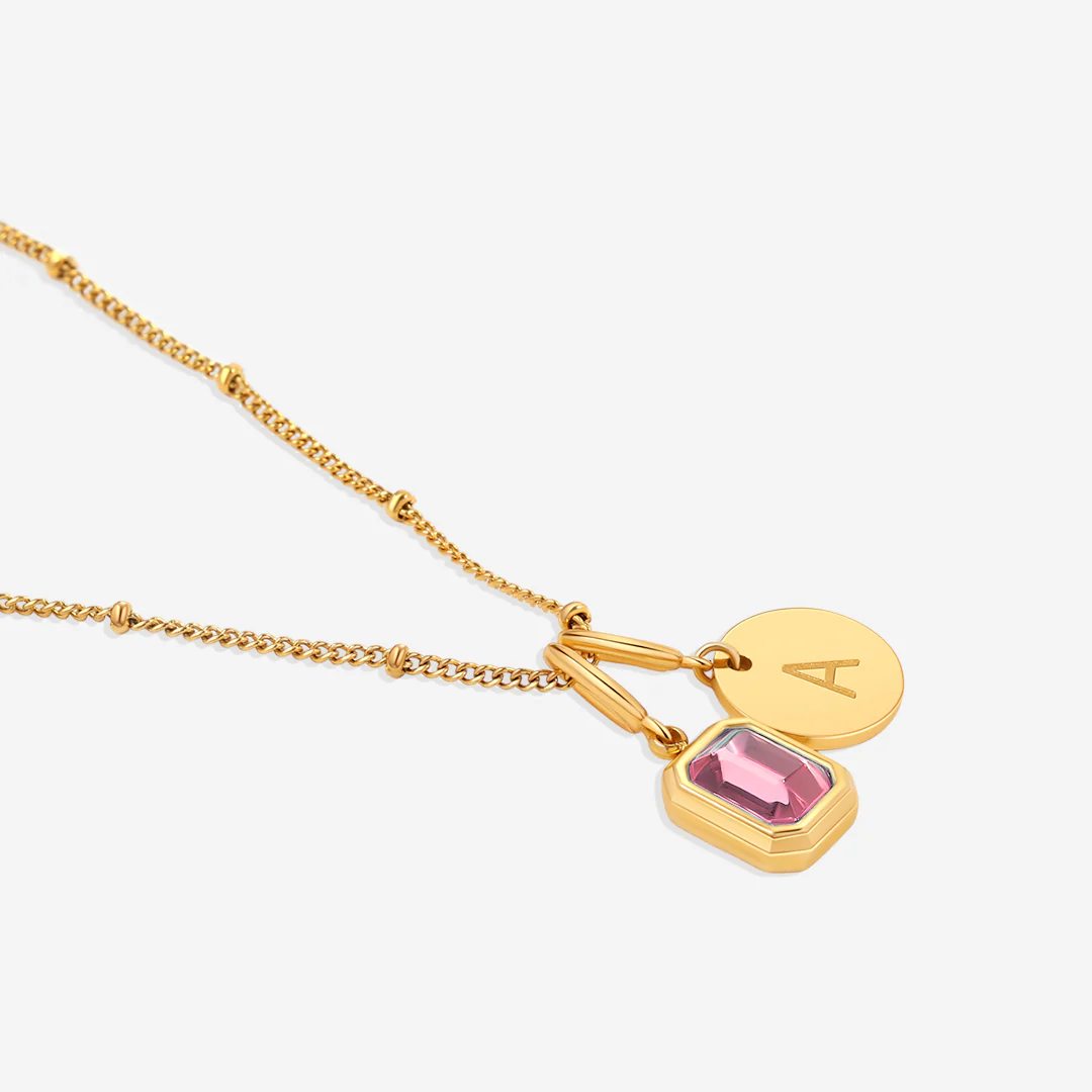 Baguette Birthstone & Initial Necklace - Image 90