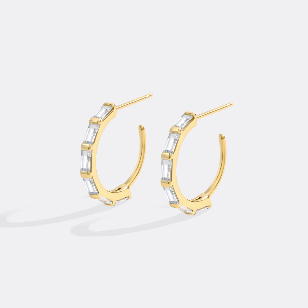 Baguette Diamond Hoop Earrings - Image 10
