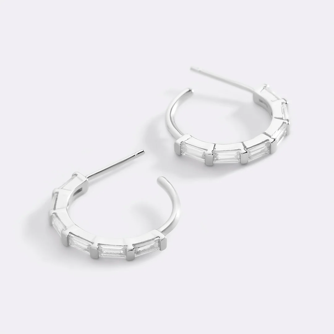 Baguette Diamond Hoop Earrings - Image 17