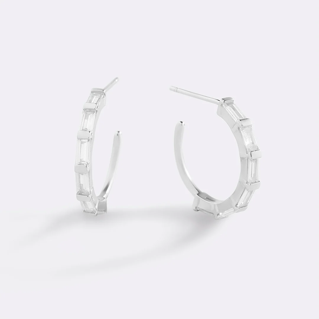 Baguette Diamond Hoop Earrings - Image 19