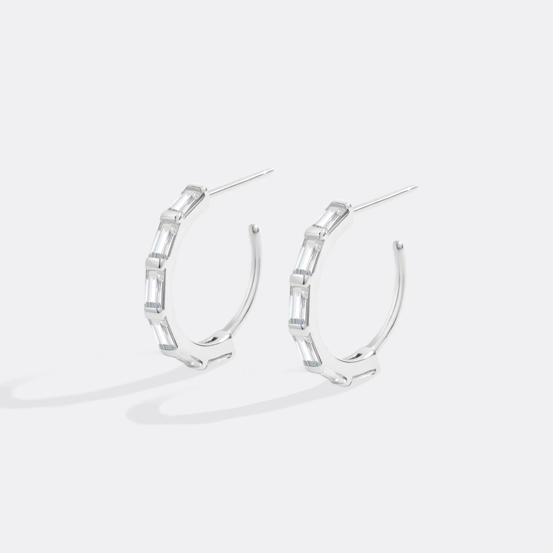 Baguette Diamond Hoop Earrings - Image 4