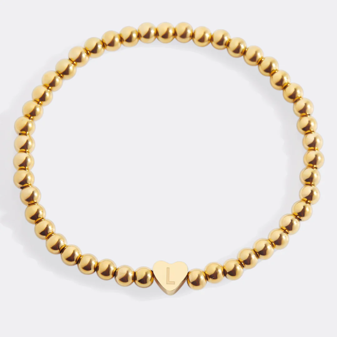 Gold Beaded Bracelet with Heart Initial - Image 133