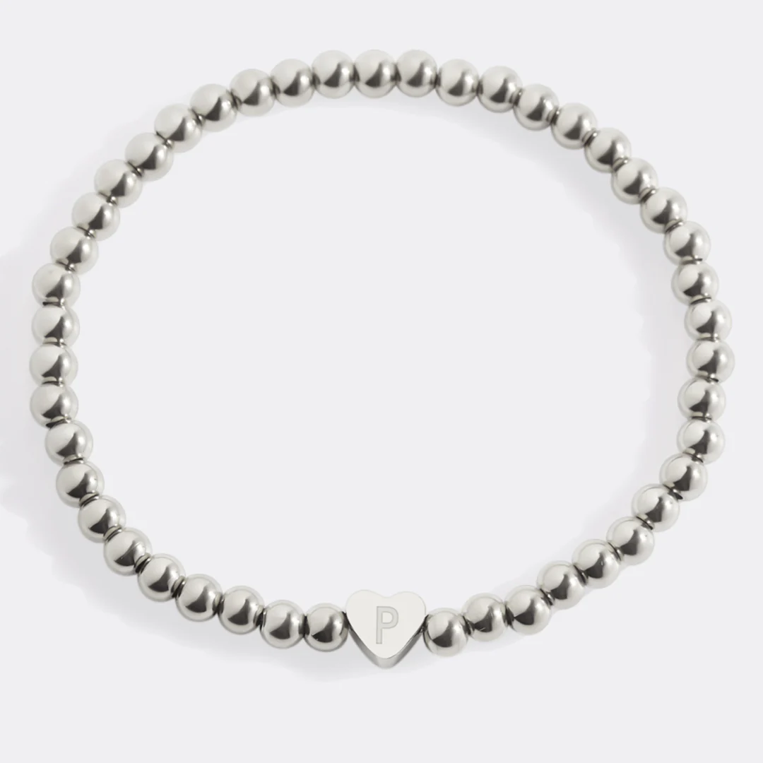 Gold Beaded Bracelet with Heart Initial - Image 140