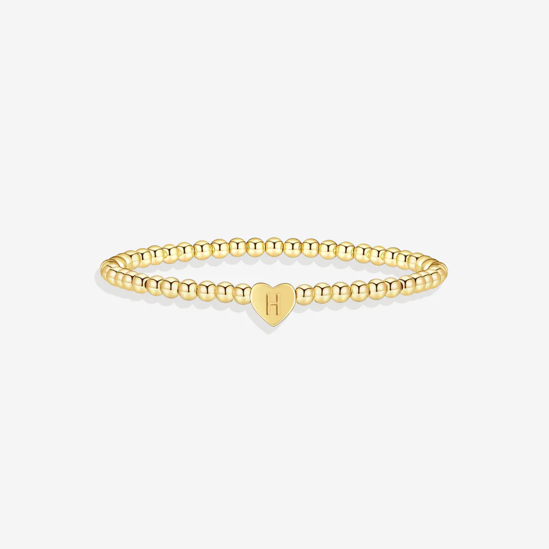 Gold Beaded Bracelet with Heart Initial - Image 15