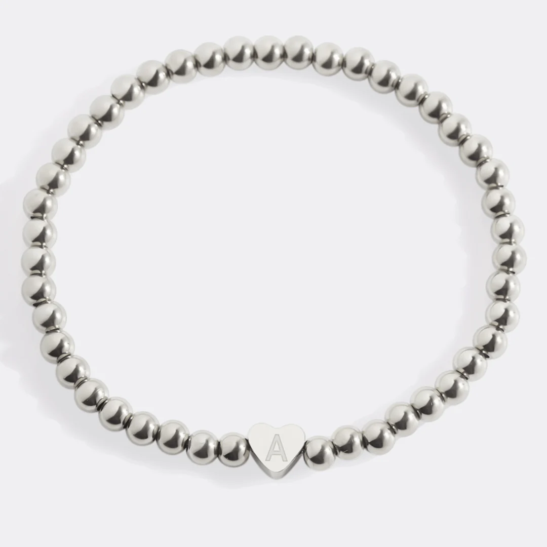 Gold Beaded Bracelet with Heart Initial - Image 162