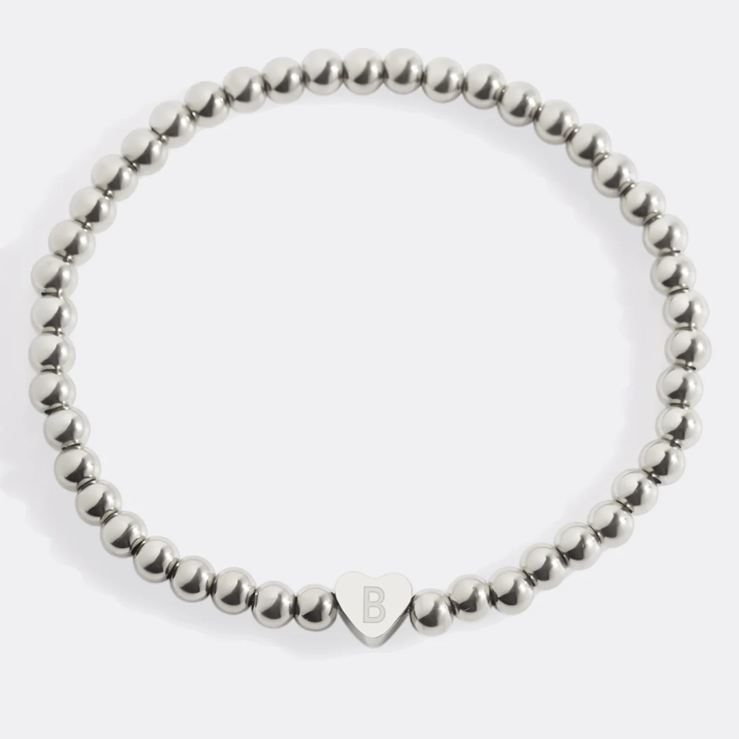 Gold Beaded Bracelet with Heart Initial - Image 164