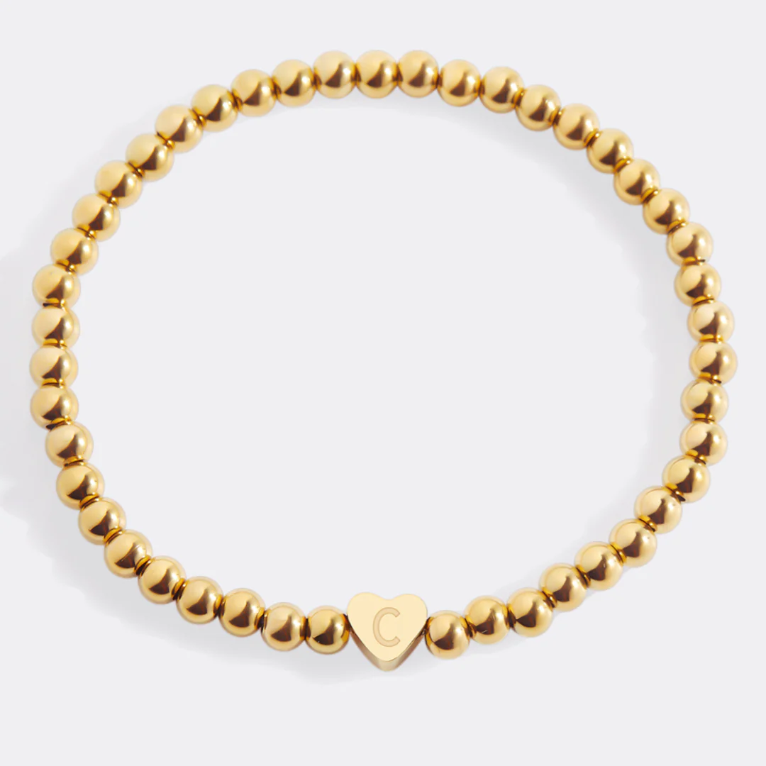 Gold Beaded Bracelet with Heart Initial - Image 167