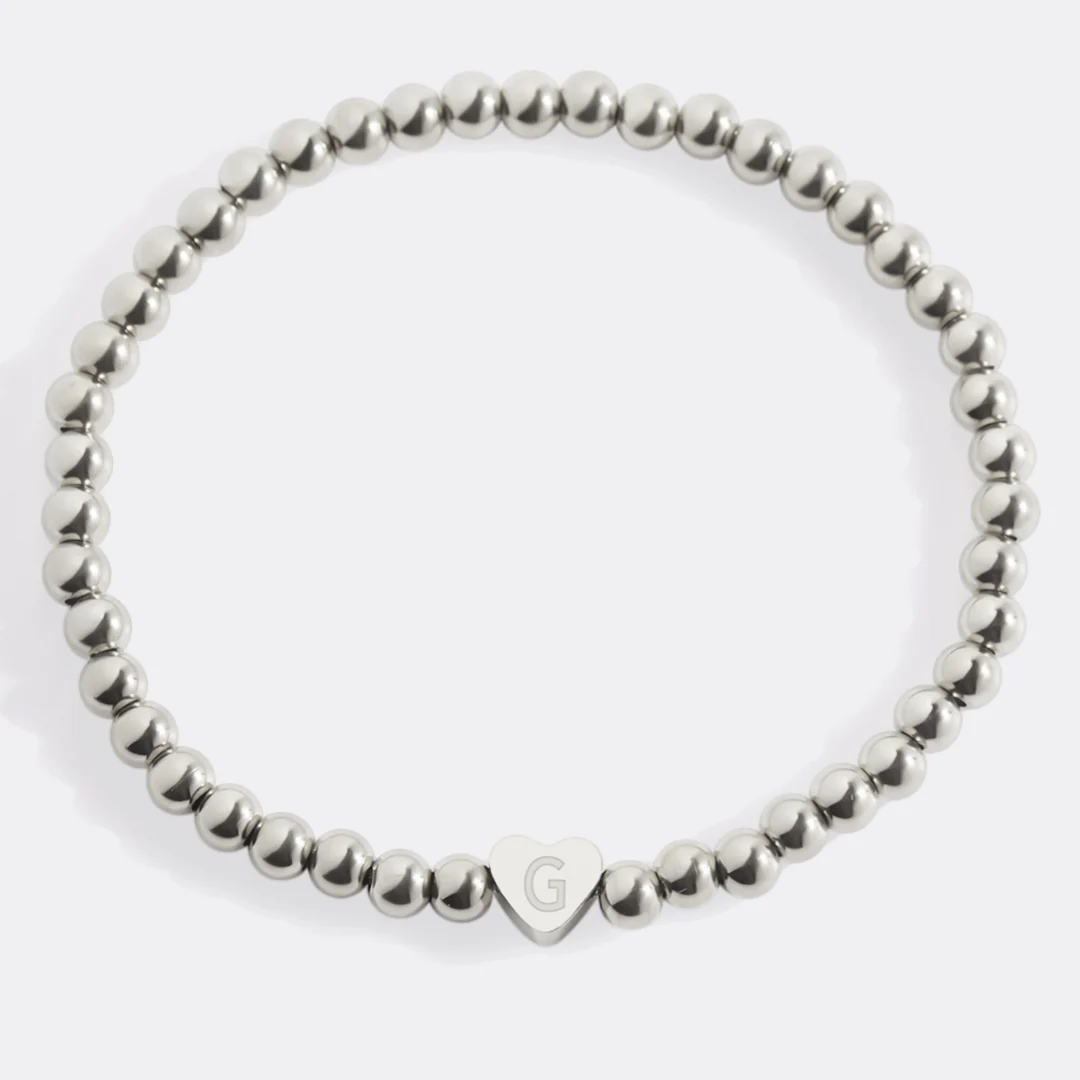 Gold Beaded Bracelet with Heart Initial - Image 174