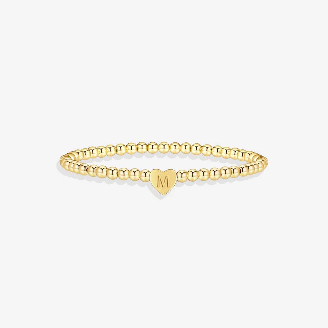Gold Beaded Bracelet with Heart Initial - Image 20