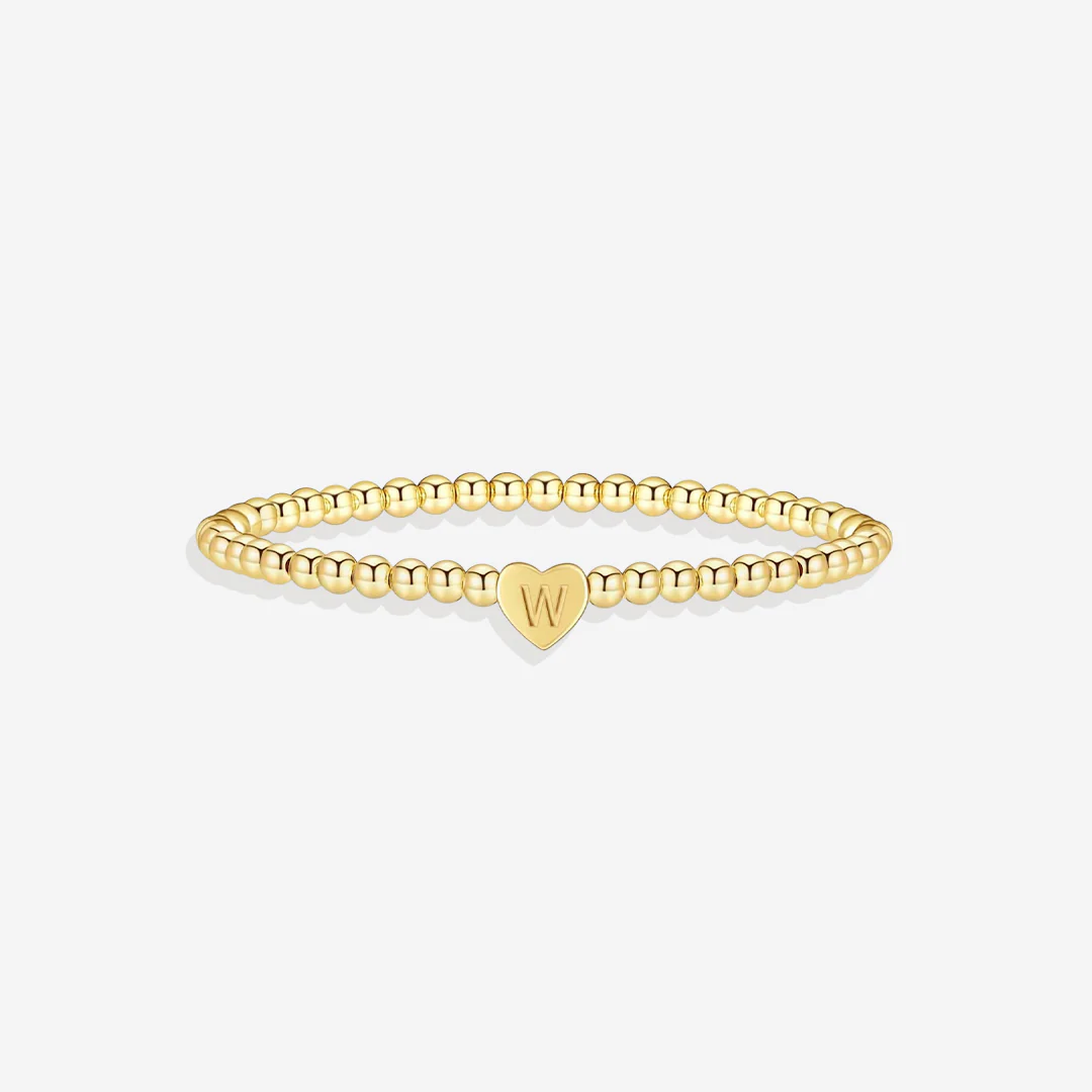 Gold Beaded Bracelet with Heart Initial - Image 30
