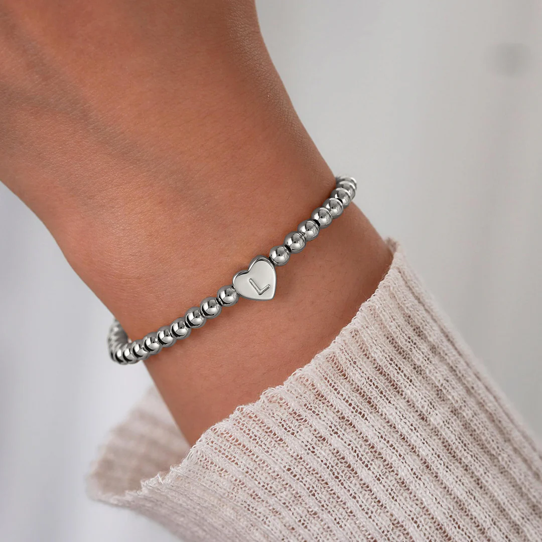 Gold Beaded Bracelet with Heart Initial - Image 39