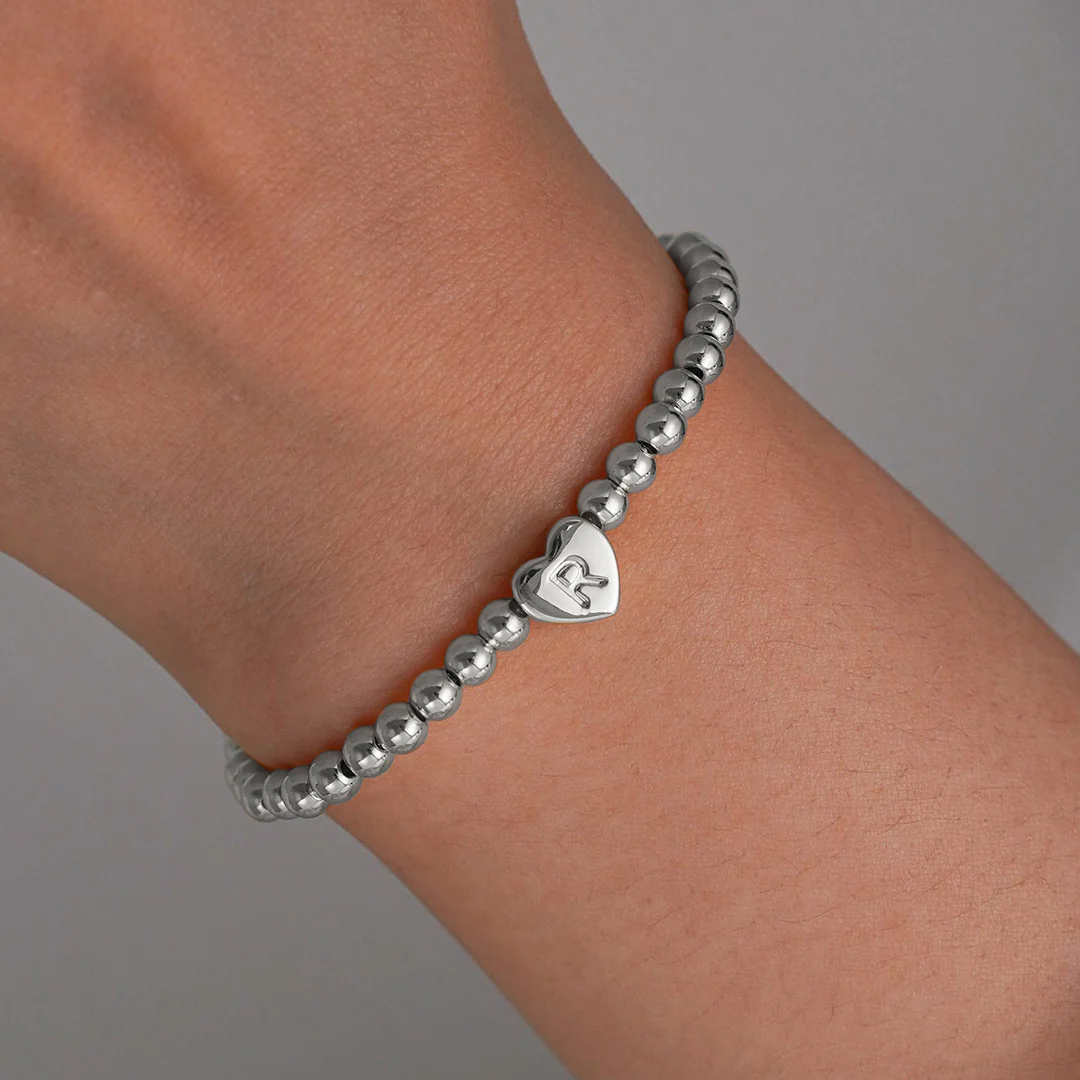 Gold Beaded Bracelet with Heart Initial - Image 61