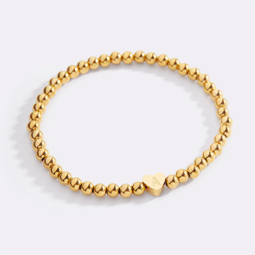 Gold Beaded Bracelet with Heart Initial - Image 72