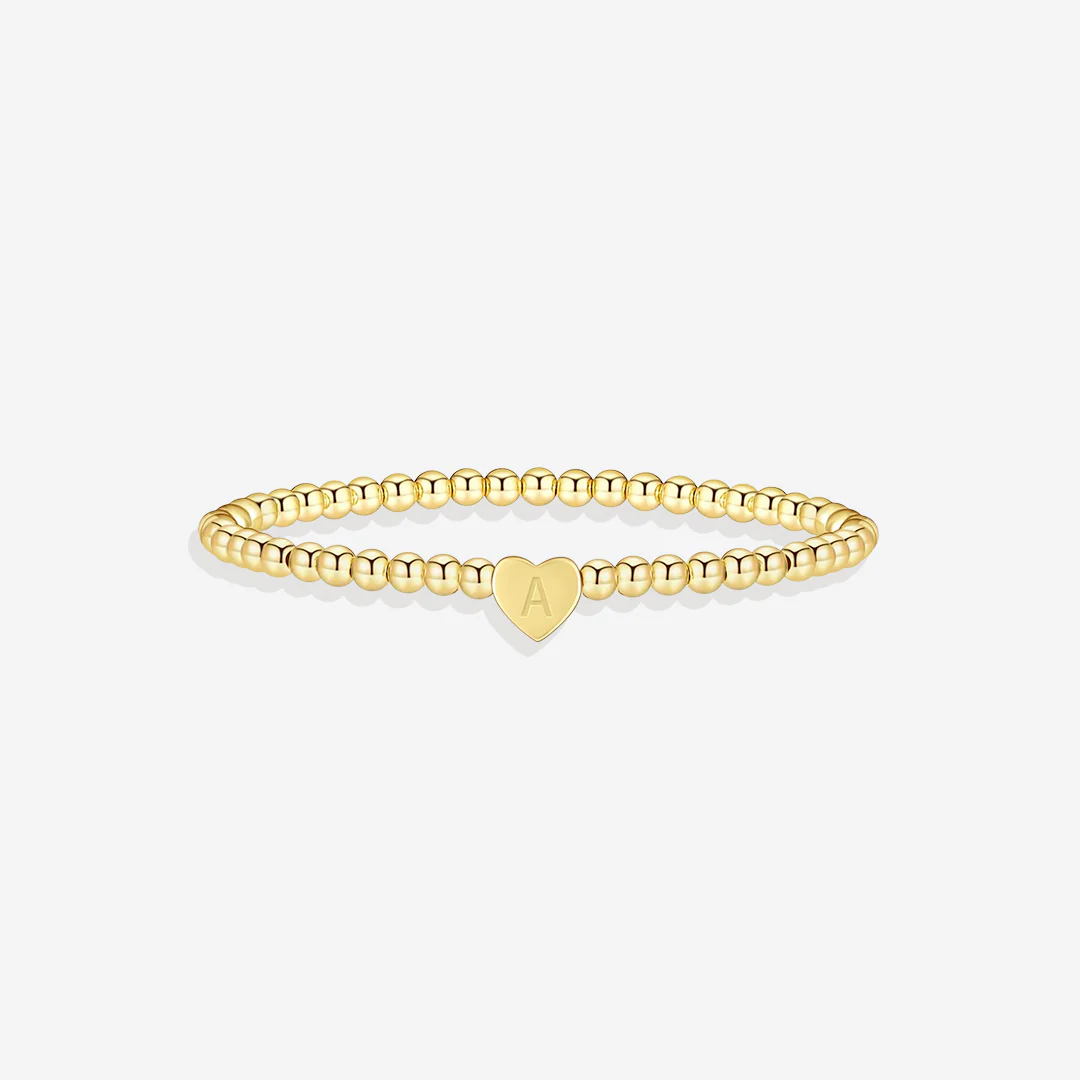 Gold Beaded Bracelet with Heart Initial - Image 8
