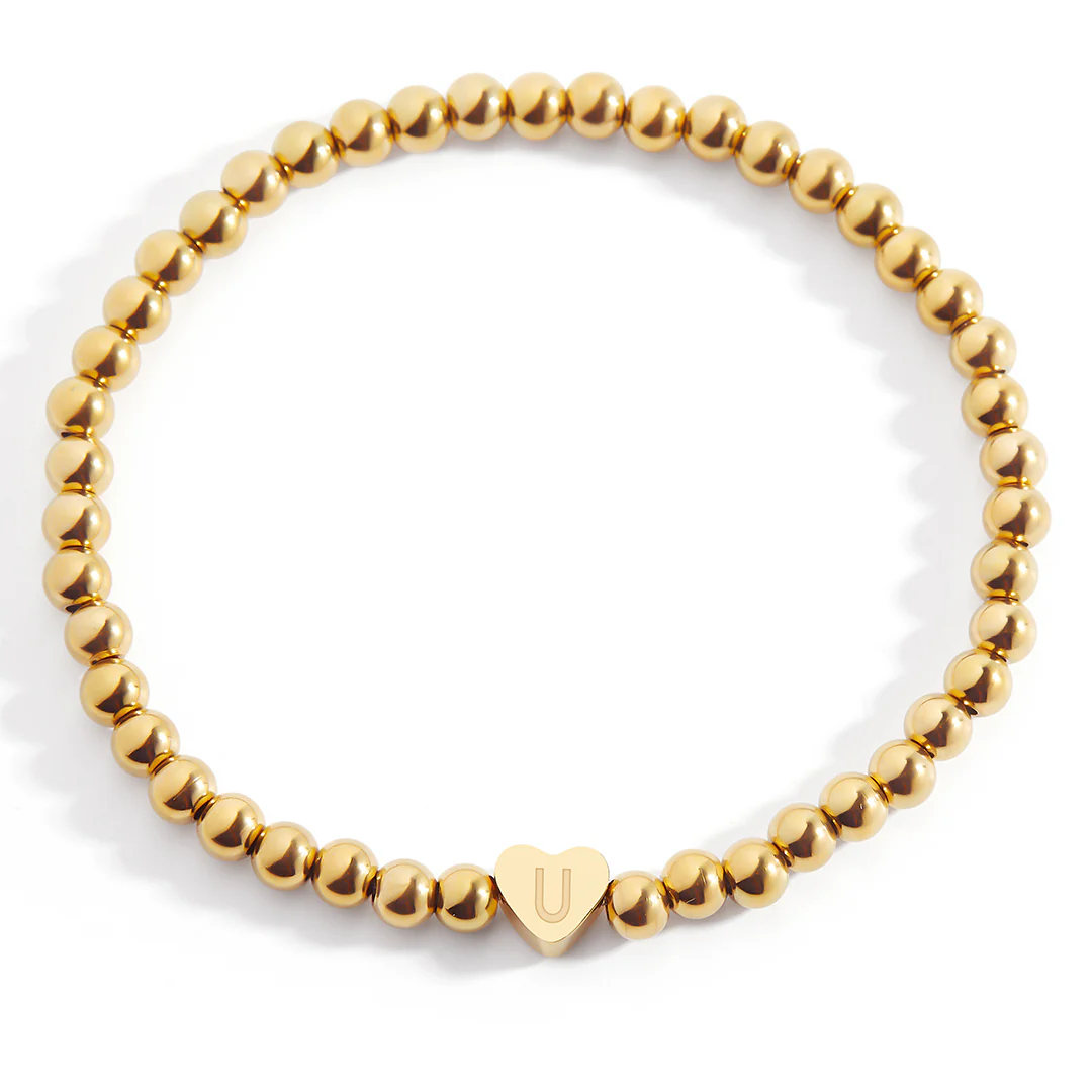 Gold Beaded Bracelet with Heart Initial - Image 86