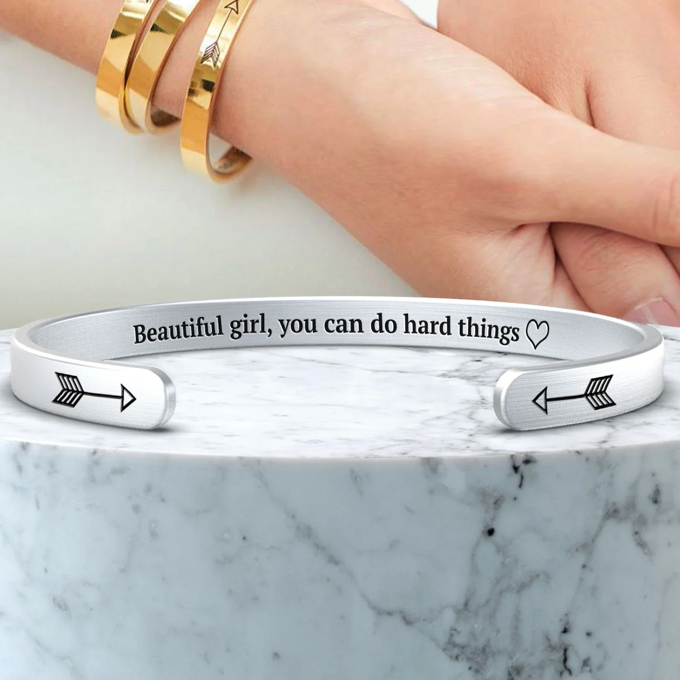 Beautiful Girl You Can Do Hard Things Personalizable Cuff Bracelet - Image 15