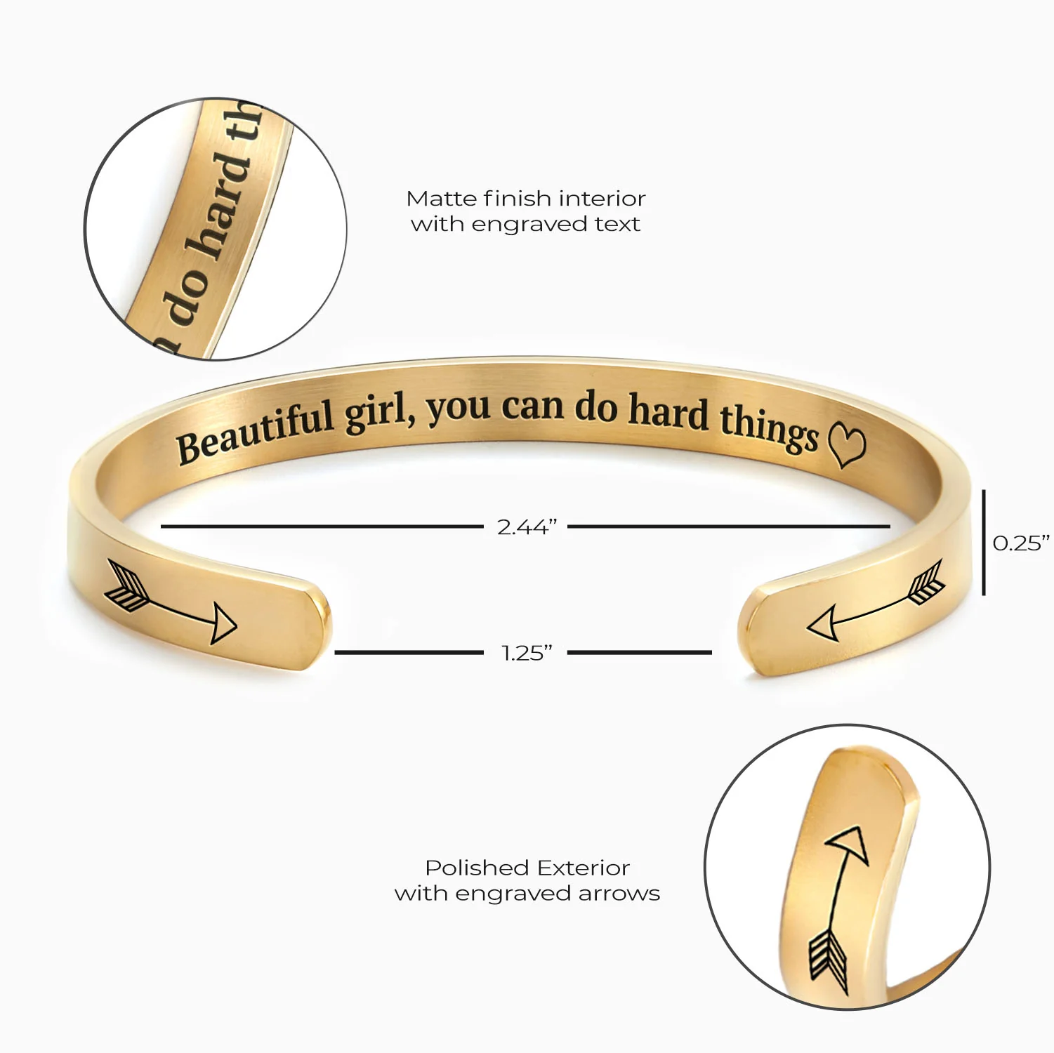 Beautiful Girl You Can Do Hard Things Personalizable Cuff Bracelet - Image 24