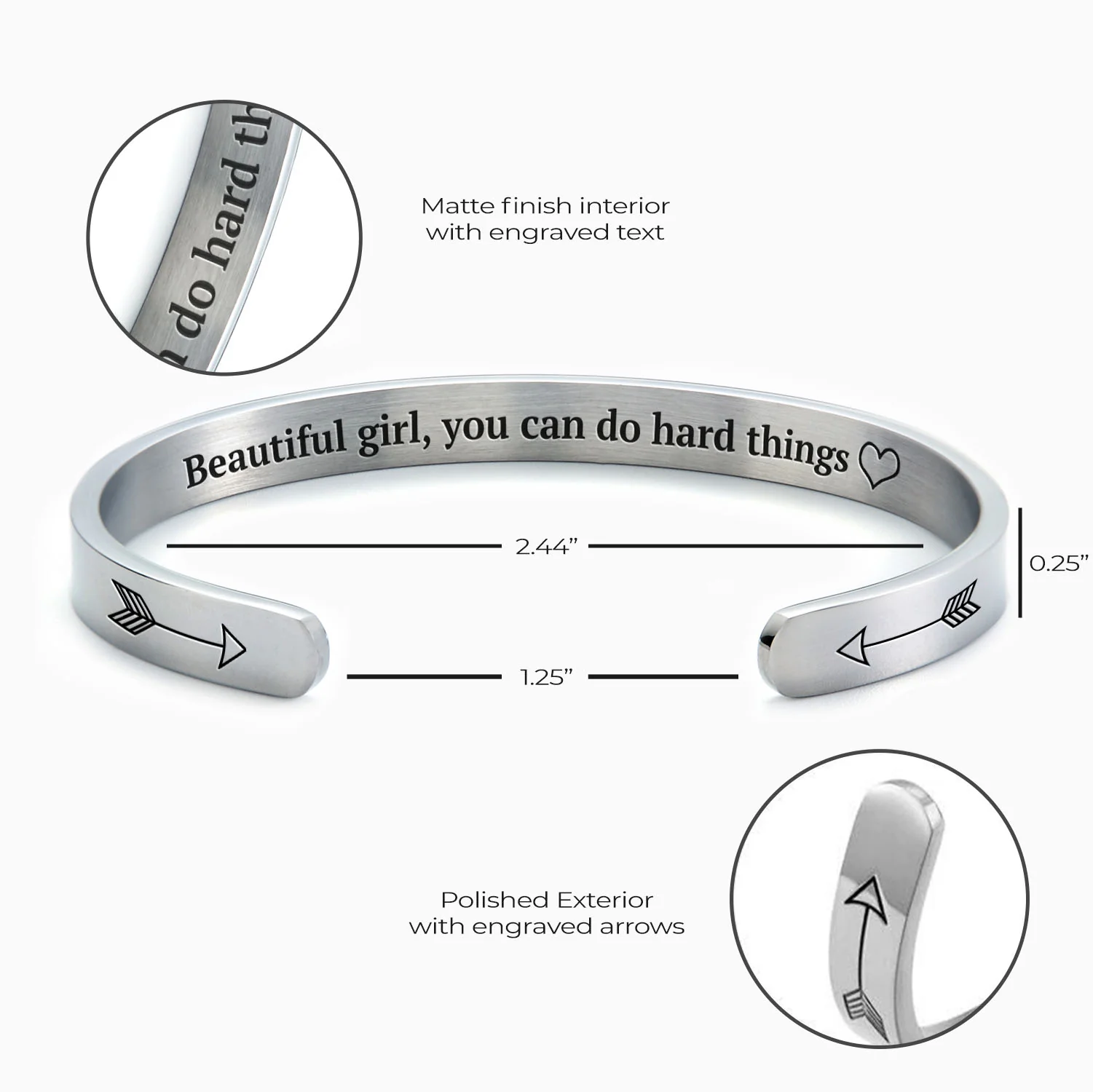 Beautiful Girl You Can Do Hard Things Personalizable Cuff Bracelet - Image 25