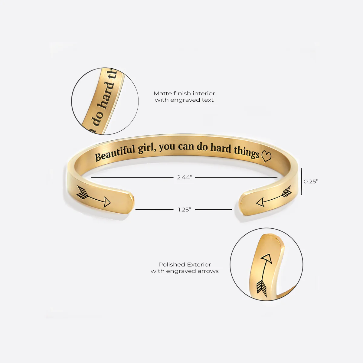 Beautiful Girl You Can Do Hard Things Personalizable Cuff Bracelet - Image 54
