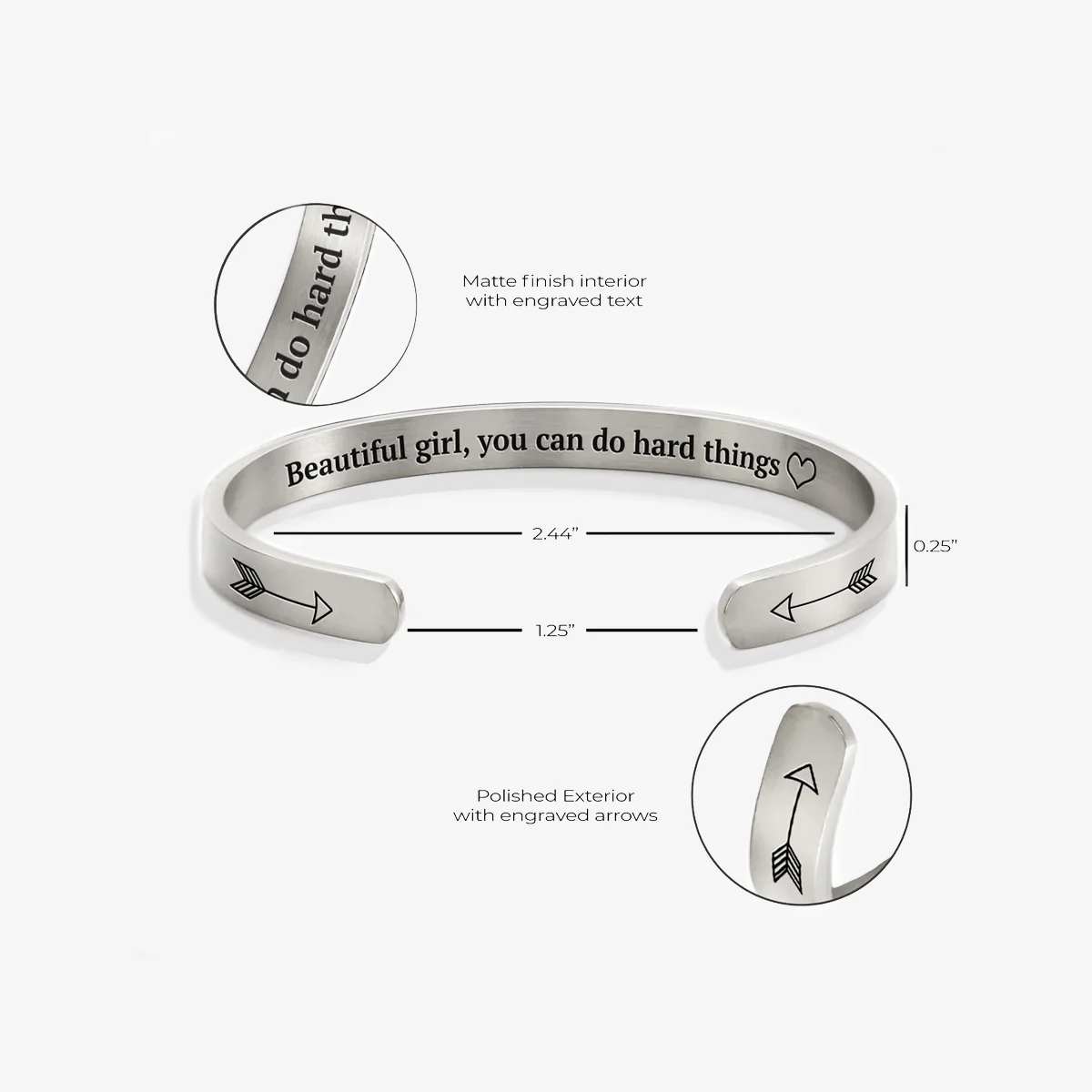 Beautiful Girl You Can Do Hard Things Personalizable Cuff Bracelet - Image 56