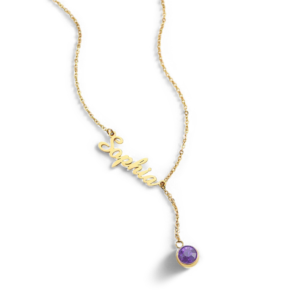 Birthstone Lariat Name Necklace - Image 53