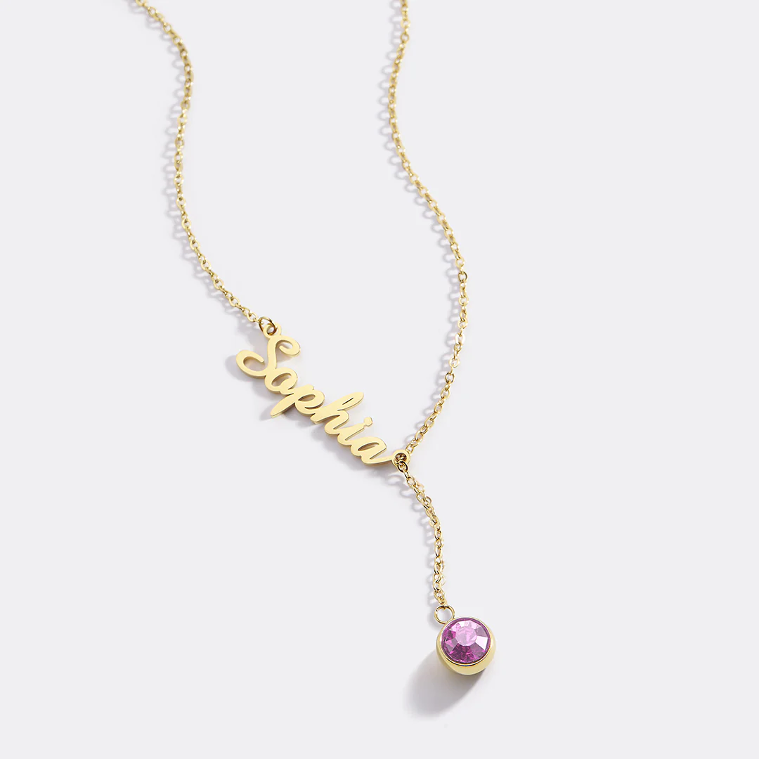 Birthstone Lariat Name Necklace - Image 81
