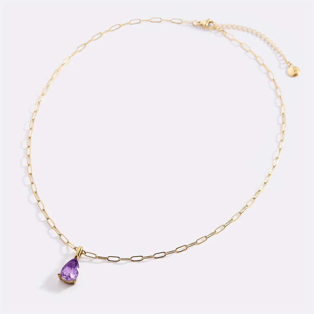 Birthstone Pendant Necklace with Dainty Paperclip Chain - Image 25