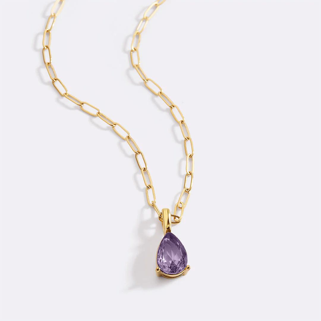 Birthstone Pendant Necklace with Dainty Paperclip Chain - Image 26
