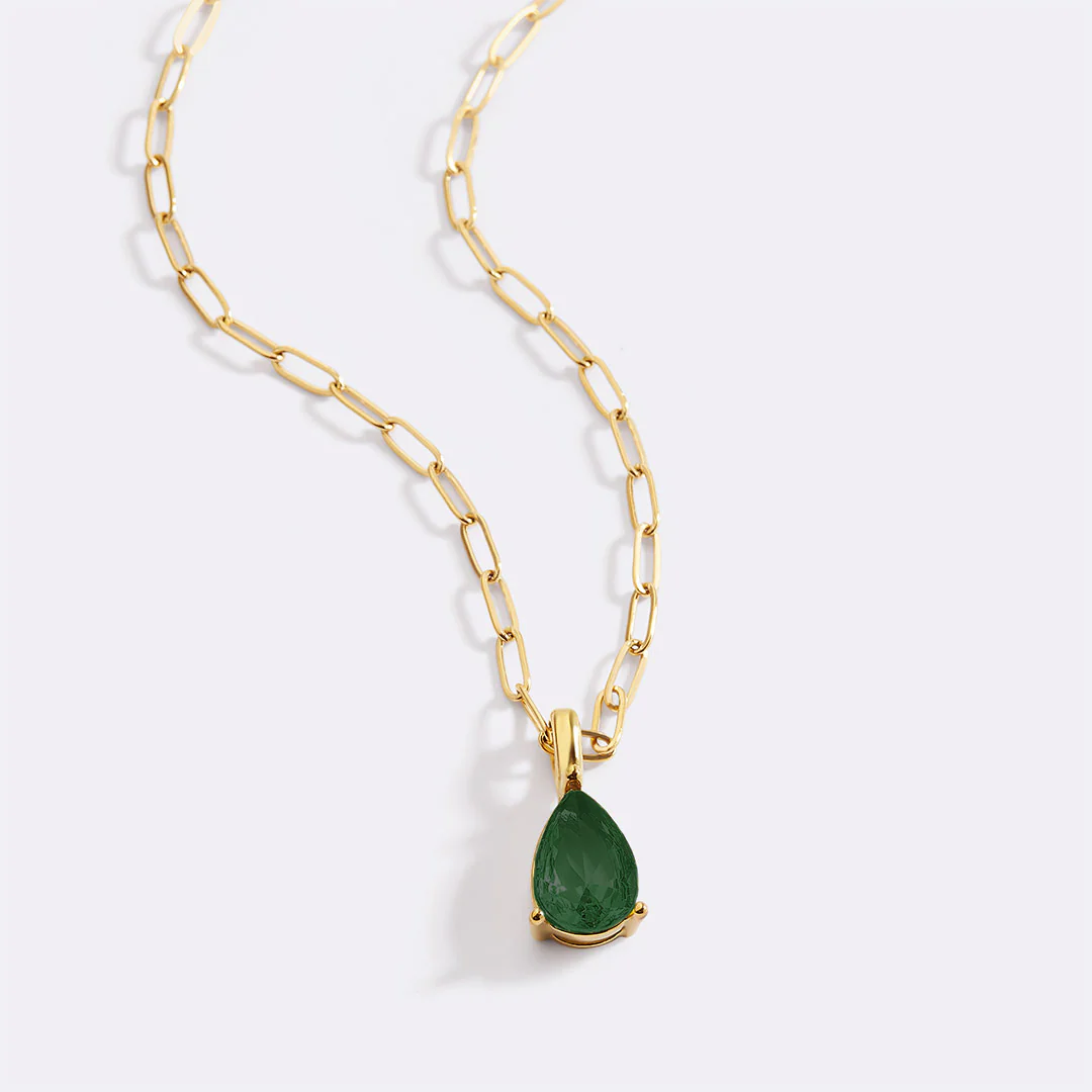 Birthstone Pendant Necklace with Dainty Paperclip Chain - Image 32